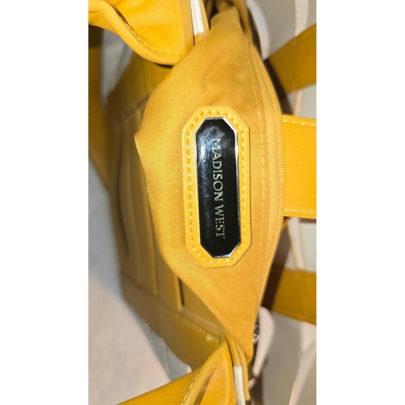 Madison West Tote Bag White Yellow Leather Cutout Tote Shoulder Bag - Picture 3 of 8
